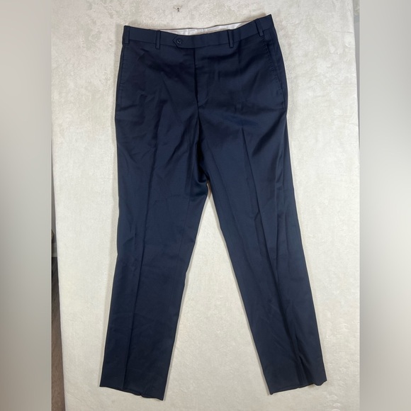 Zanella Made in Italy 36W 32L 100% Lambswool Dark Blue Dress Pants Slacks - Picture 1 of 9